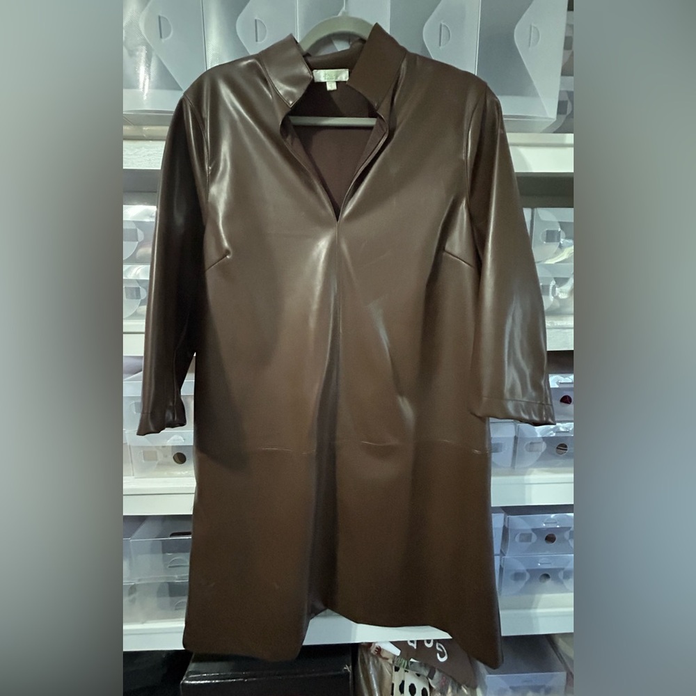 Jade Dark Brown Faux Leather Dress